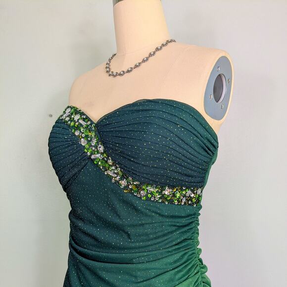 Vintage Nites Prom Dress Maxi Gown 14 Green Ombre Y2K Fairy Rhinestone Glam - Picture 3 of 12